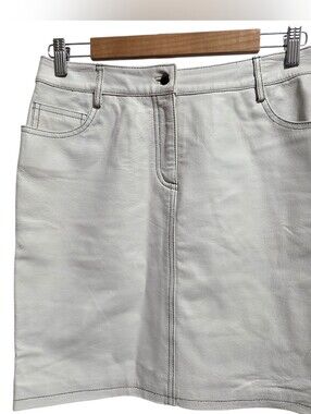 Newport News White Genuine Leather Mini Skirt Sz 6 Y2K Vintage 90s Pencil A-Line